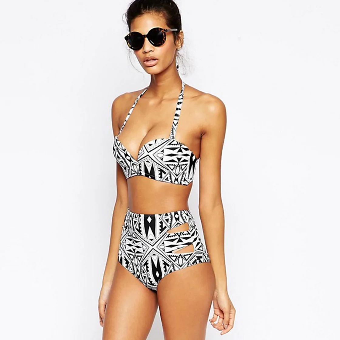 

Swimwear female Beachwear Biquini bathing suit Halter bikini set Geometric Bather Swimwear plavky High Waist Bikini Swimsuits