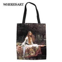 WHEREISART известная картина женские парусиновые сумки для покупок Экологичная, вместительная сумка на плечо универсальная летняя пляжная сумка