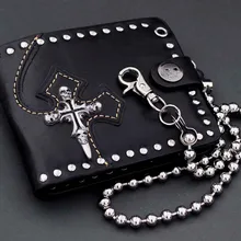 Мужской крутой Байкерский панк кожаный кошелек с черепом, кошелек с длинной цепочкой, мужской подарок+ коробка