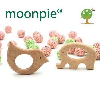 10pcs x 70mm DIY Organic beech wood elephant and bird  Ring teether nursing toy  DIY  handmade wooden teethert EA50