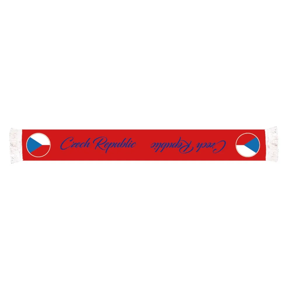 

wholesale custom design polyester silk printed soccer fan football scarf Czech Republic nation scarf with 5cm tassels