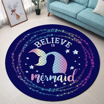 

Purple Pink Mermaid Tail Star Round Memory Foam Area Rug And Carpet for Kids Home Living Room Bedroom Cushion Bathroom Floor Mat