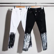Новейшая мода Tie-Dye отверстие разрушенные мужчины s тонкий деним прямой Байкер обтягивающие мужские джинсы рваные джинсы