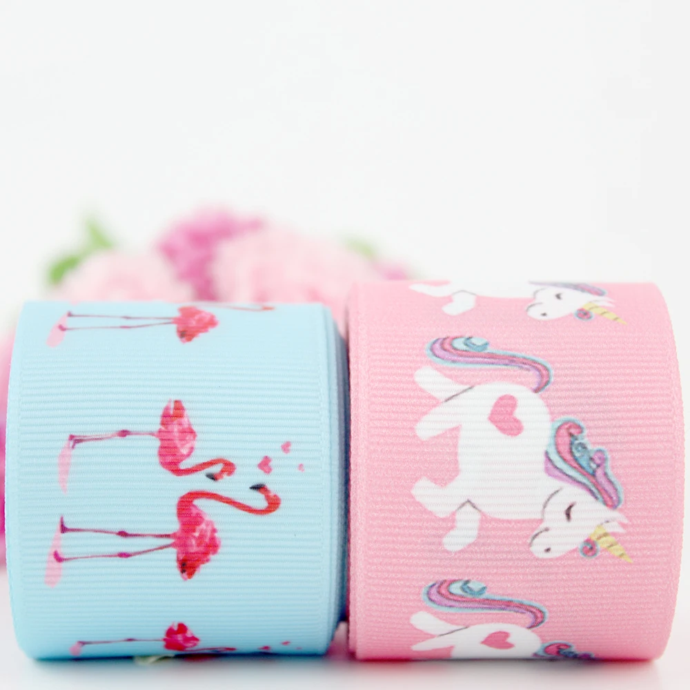 

Cartoon Unicorn Flamingos 1/1/2" printed grosgrain ribbon set 10 yard 38mm wedding decoration DIY bows gift wrapping ribbons