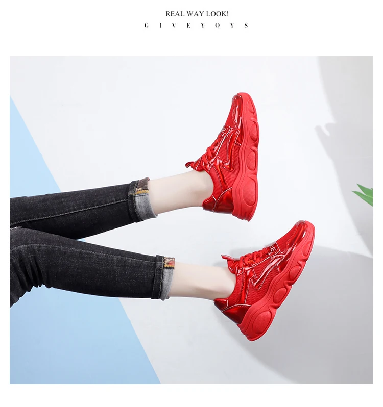 Женские кроссовки; блестящие кроссовки на платформе; массивные кроссовки; Красные кроссовки для папы; повседневная обувь; женские корзины; chaussures femme