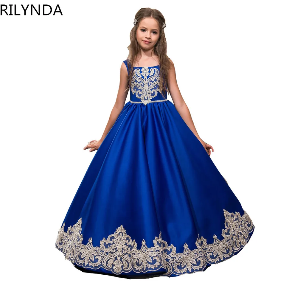 girls blue flower girl dress