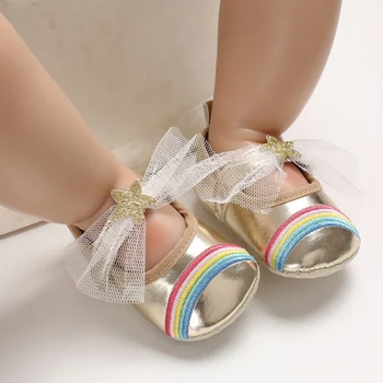 

New Cute Kids Baby Shoes Baby Girl Breathable Rainbow Pattern Anti-Slip Shoes Casual Sneakers Toddler Soft Soled First Walkers