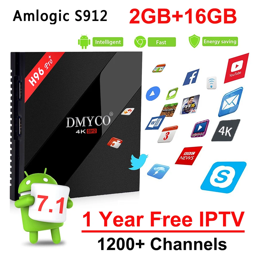 

H96 MAX Android 8.1 Smart TV BOX Amlogic S912 2G DDR3 16G EMMC ROM Set Top Box 4K 3D H.265 Wifi Media Player WIFI BT TV Receiver