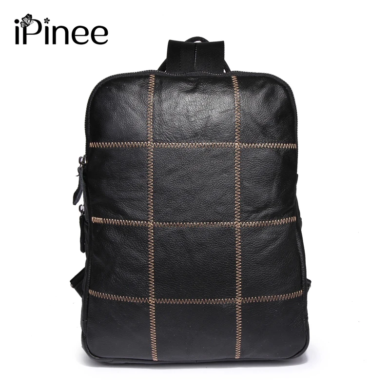 iPinee Fashion Genuine Leather Laptop Bag For Men Real Cowhide Travel Bag UNISEX Backpack School Bags