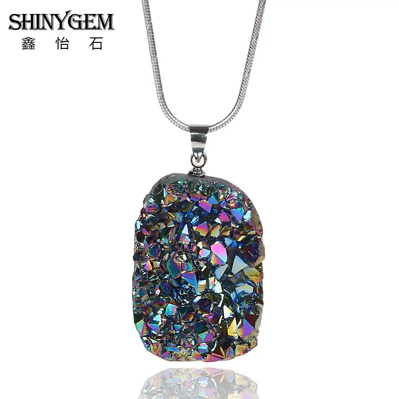 SHINYGEM модное ожерелье из природных кристаллов многоцветное ожерелье с кулоном из натурального Друза с искусственным кварцем для женщин - Окраска металла: Red Colorful