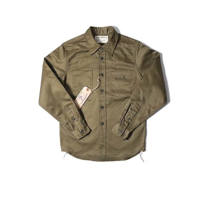 

2018 Spring USN Basic Model Long-Sleeved Shirts Mens Casual Tops Selvage Military Vintage Cotton Jackets Work Uniform Army