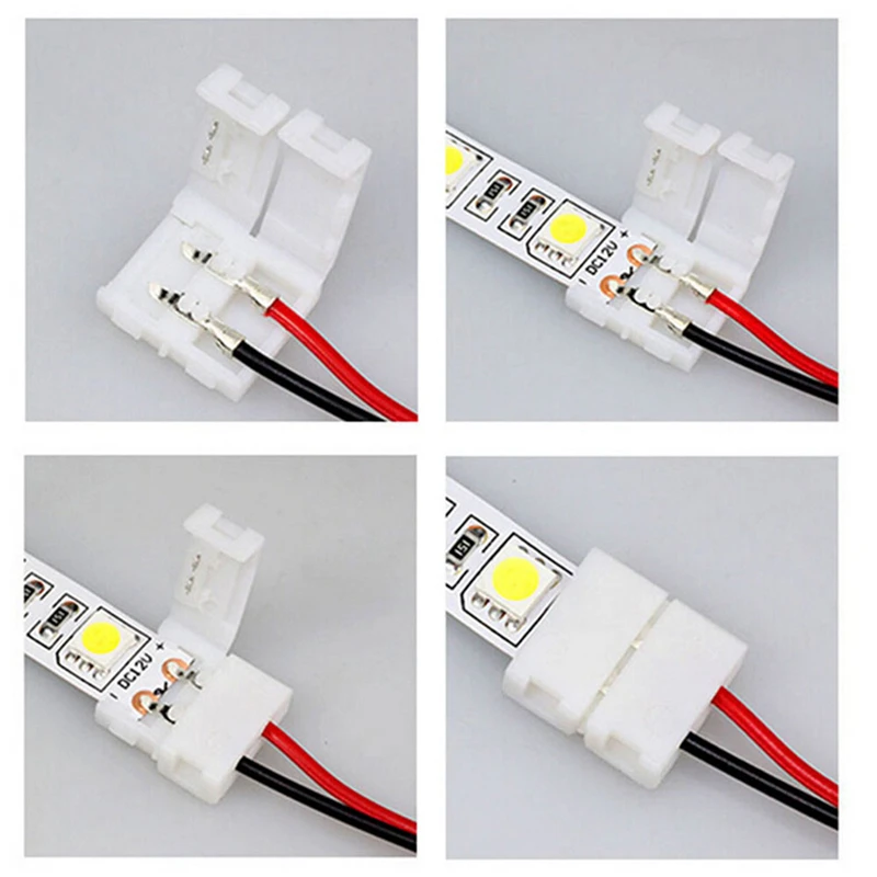 10 шт./лот PCB кабель 2 Pin светодиодные ленты разъемы 3528/5050 8 мм/10 мм ширина PCB ленты один цветной адаптер