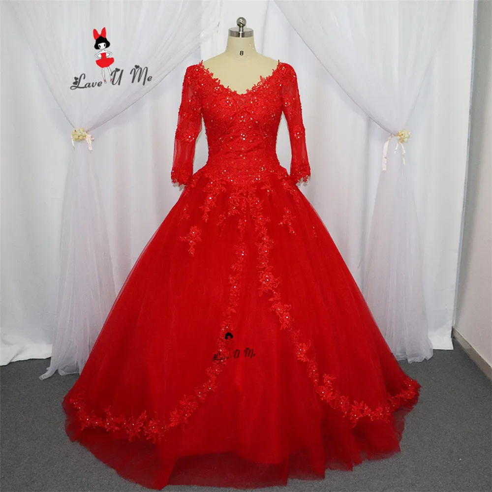 Vestidos de 15 Anos Rode Goedkope Quinceanera Jassen Debutante Jassen 3/4 Mouwen Lace Plus Size Quinceanera Sweet 16 Jurken 2017