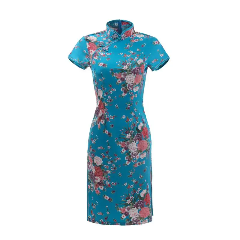 Фиолетовый пикантные летние для женщин короткие Cheongsam большой размеры 5XL 6XL атлас тонкий Винтаж Qipao элегантный воротник стойка китайское платье - Цвет: Style 11