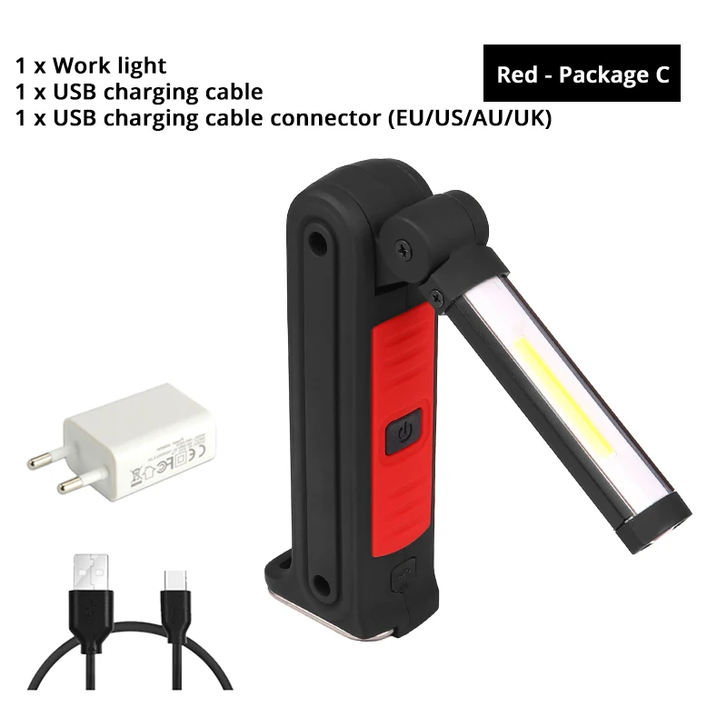 Red - Package C USB Перезаряжаемый COB светодиодный светильник-вспышка рабочий светильник инспекционный светильник 4 режима задний магнит дизайн подвесной фонарь Водонепроницаемый - Испускаемый цвет: Red - Package C