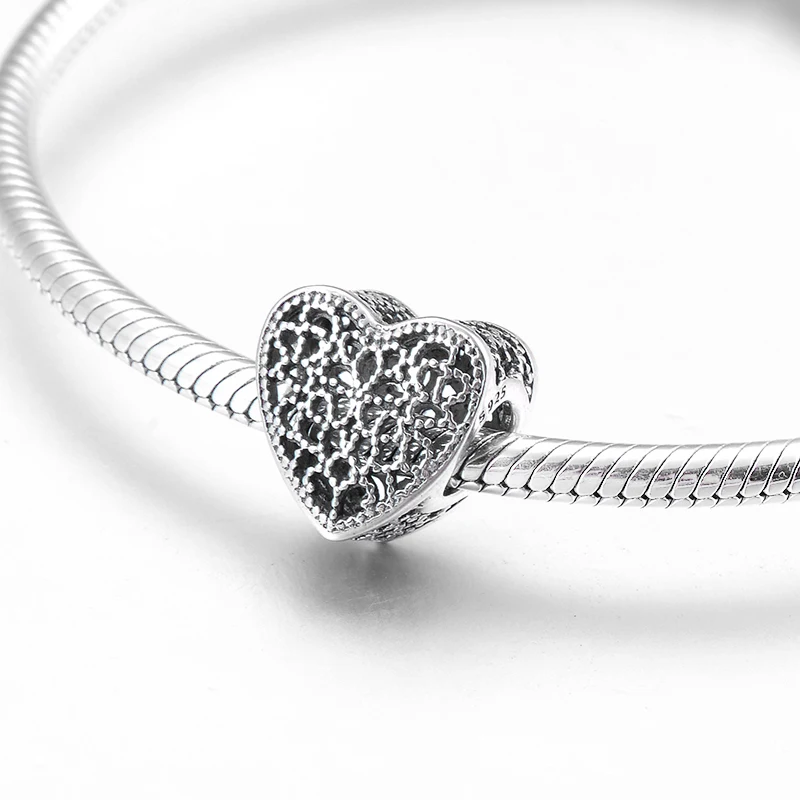Украшение вырез в форме сердца 925 стерлингового серебра DIY подарок тонкие Бусины Подходят Pandora браслет ювелирных изделий