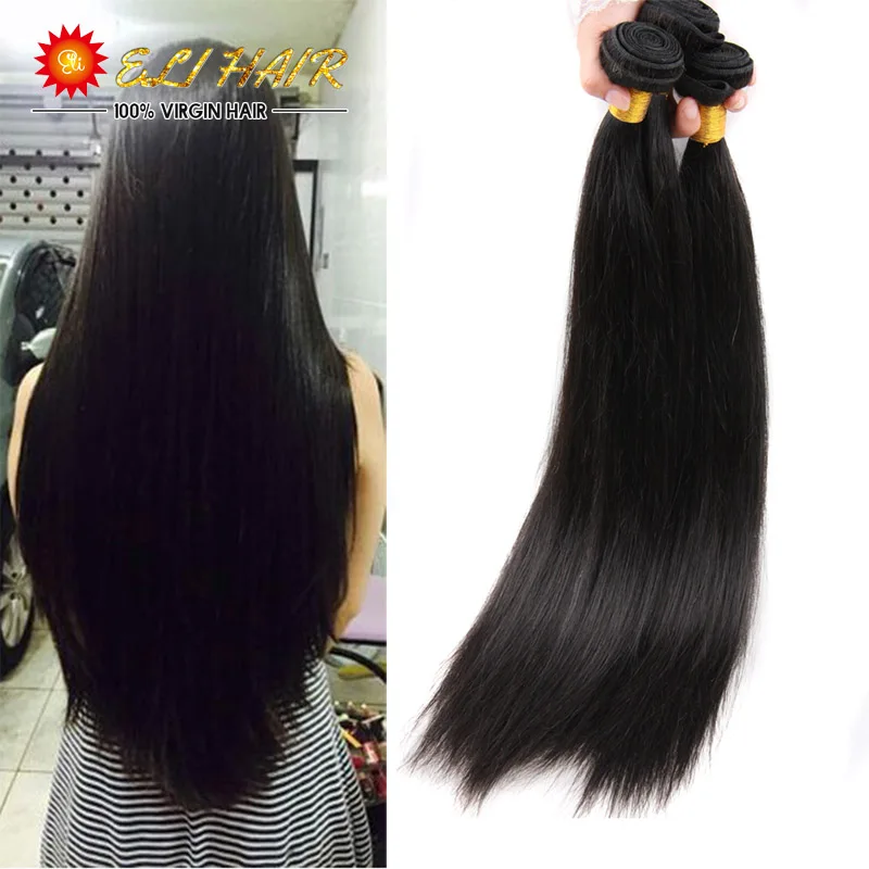 

Eli hair 3pcs/lot Brazilian Virgin Human Hair Extensions Straight Machine Weft Natural Color 8A Unprocessed Virgin Human Hair