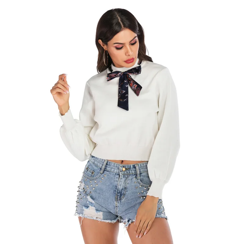 

VNAURRY 2019 NEW Slim Bow Versatile Knit Long Sleeve Sweater