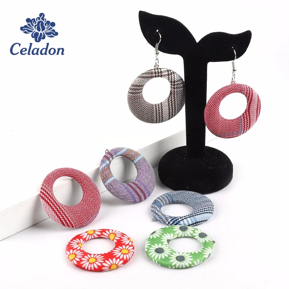 12pcs chrysanthemum Printed Denim Fabric Bohemia Pendant Earring