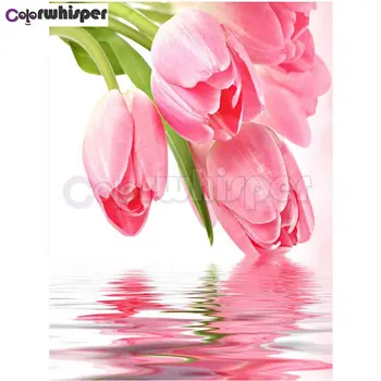 

Diamond Painting Full Square/Round Daimond Painting Flower Pink Tulip Still Life Mosaic Rhinestone Embroidery Cross Stitch 283DP