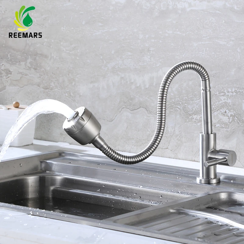 Genuine REEMARS Brass Kitchen faucet Mixer Cold and Hot Kitchen Tap Single Hole Water Tap torneira