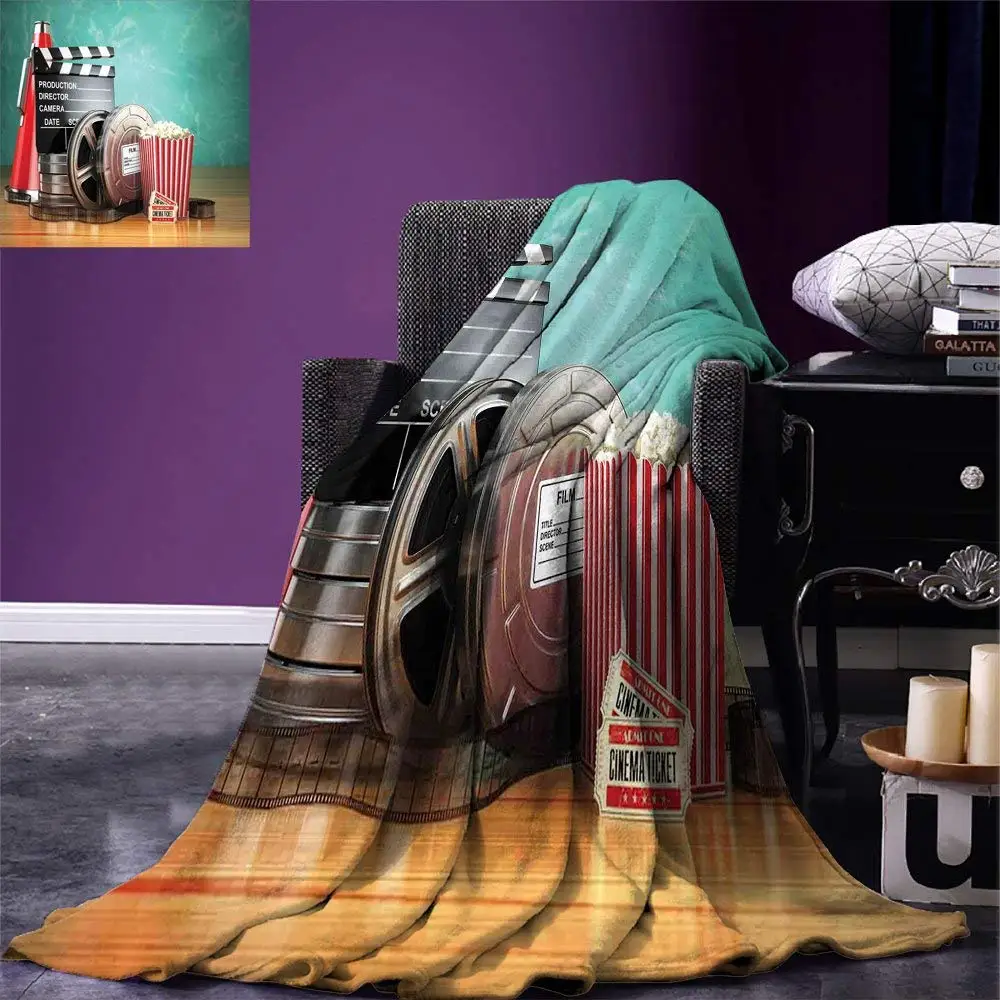 Movie Theater Throw Production Theme 3D Film Reels Clapperboard Tickets