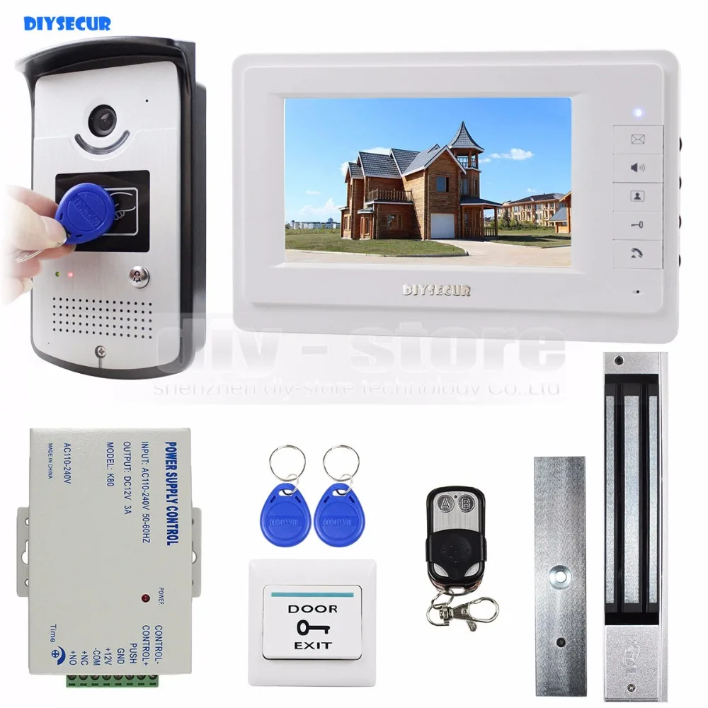 

DIYSECUR 7 inch Video Door Phone Entry System 700TVL Camera Monitor Magnetic Lock RFID Keyfob Remote Control Unlock 1V1