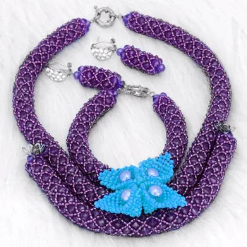 

Dudo Store African beads Purple and Sea Blue Women Nigerian Jewellery Earrings Necklace and Bracelet Free Shipping 2019 New