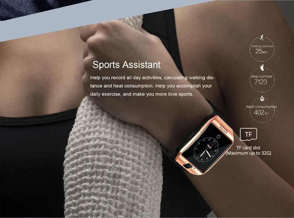 Bluetooth Смарт-часы для мужчин Q18 с сенсорным экраном большая батарея поддержка TF sim-карты