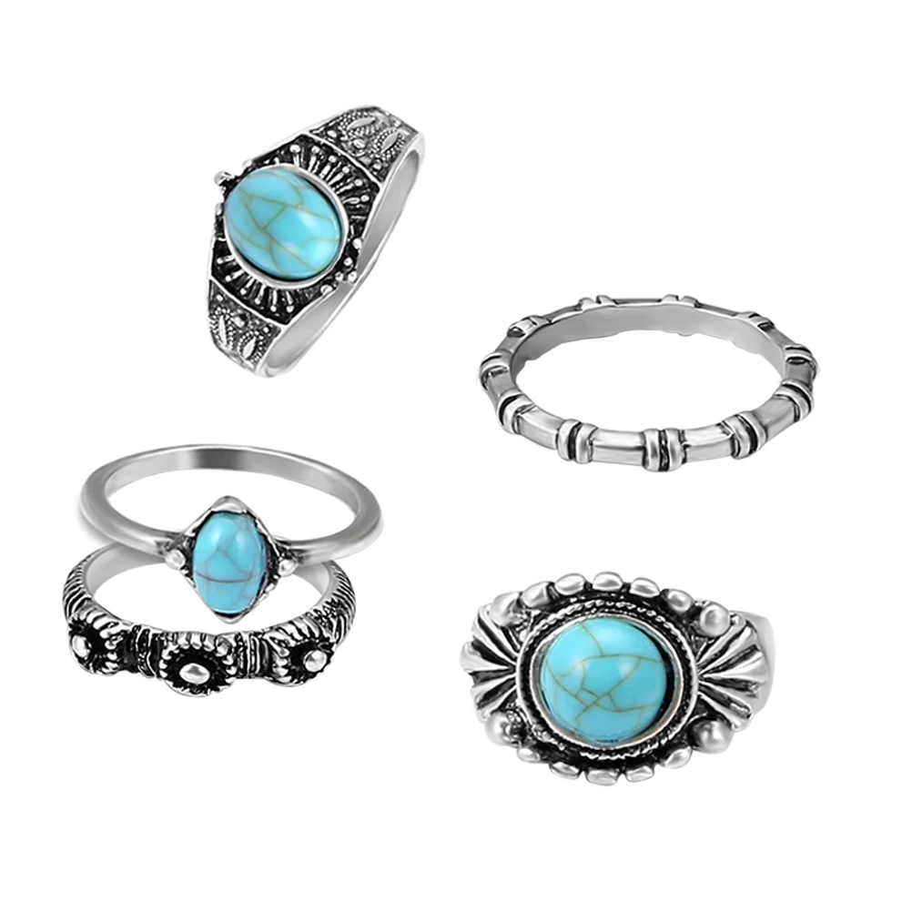 

5pcs Women Men Gothic Antique Ring Set Punk Thumb Ring Kit for Hands Finger Decoration (Antique Silver)