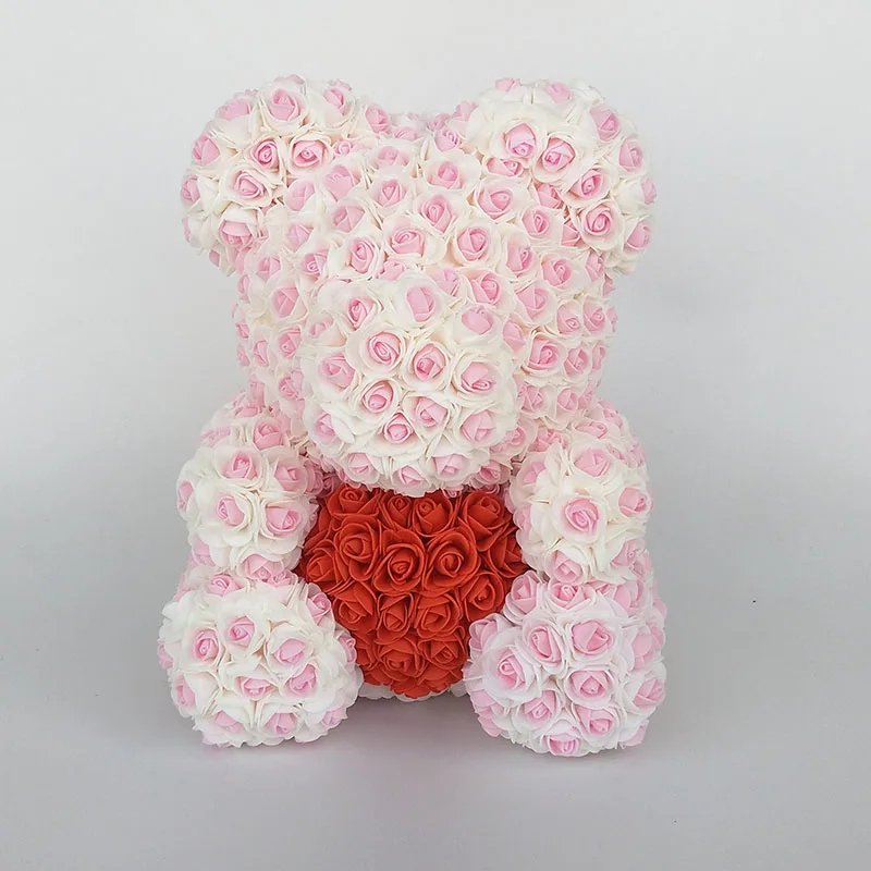 Плюшевый медведь Роза медведь с сердцем искусственные розы Пена Розы Цветок День святого Валентина подарки День матери 35 см цветы - Цвет: light pink1