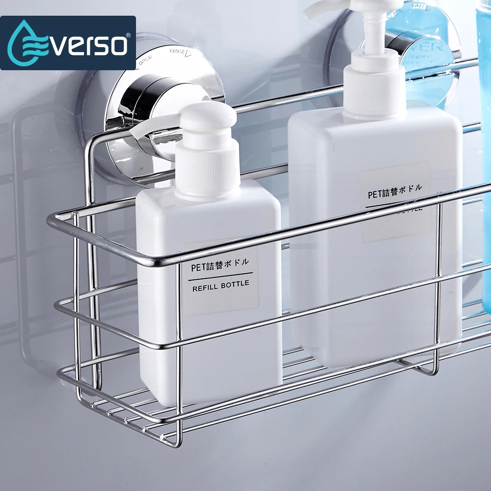 everso acciaio inossidabile forte aspirazione mensola a muro bagno doppia doccia ventosa cestino bagno basket parete