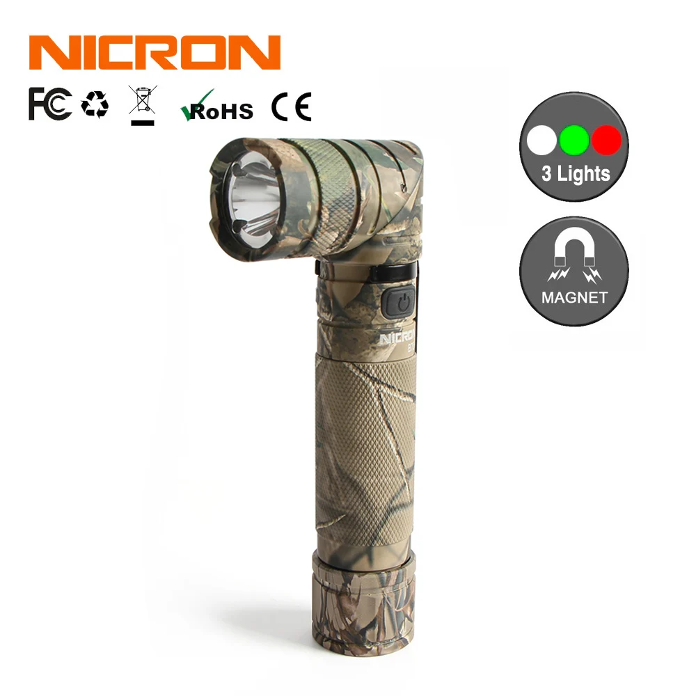 NICRON Camo твист фонарик Открытый 3 цвета Свет Handfree с магнитом 18650 Перезаряжаемые 950LM 90 градусов светодио дный факел B70 плюс