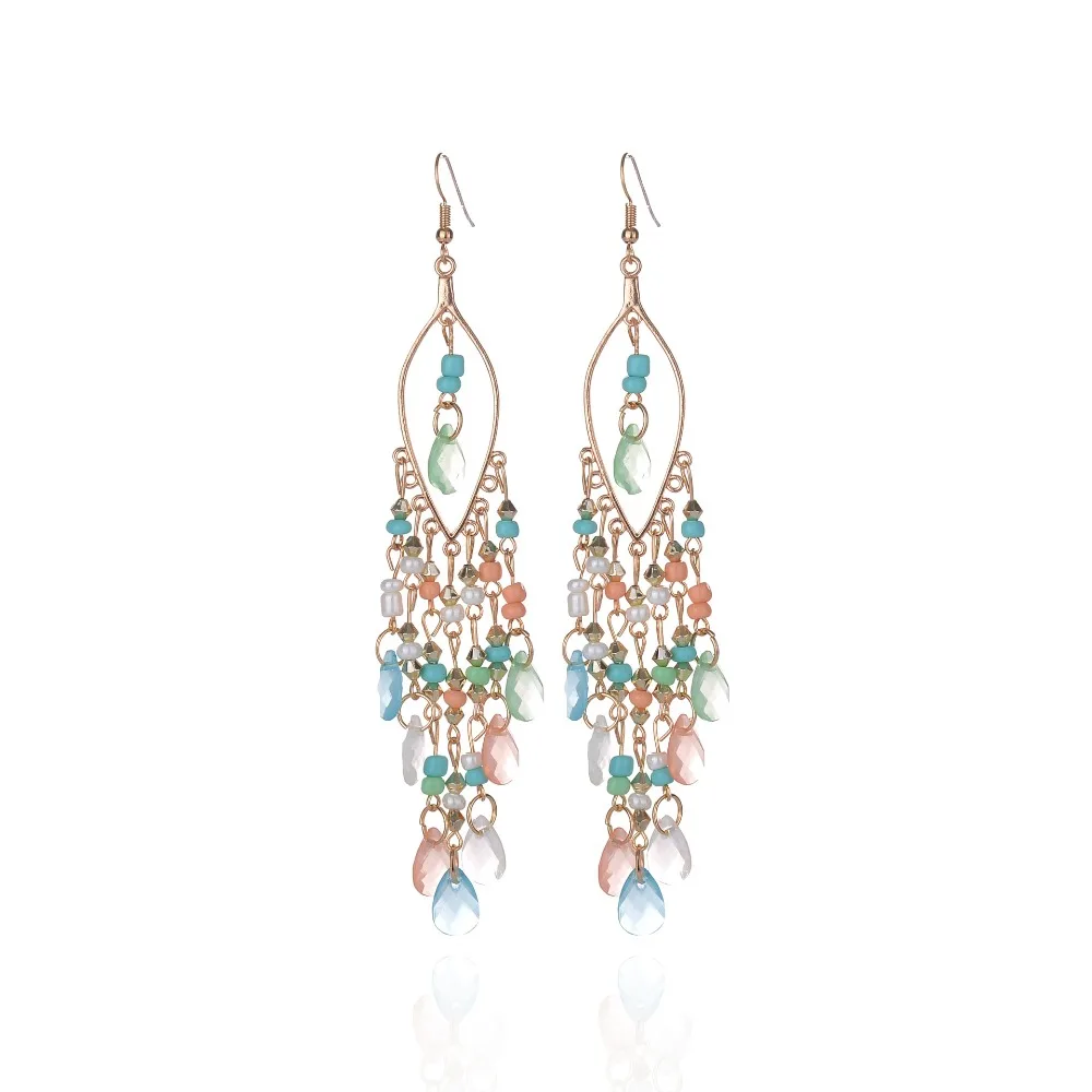 

Ltumbe Statement Big Hollow Water Drop Earrings for Women Bohemia Long Seed Beads Tassel Dangle Earrings Hot Fashion Jewelry