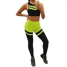 

Yoga Fitness Offset Print Contrast Color Set Perspiration Resistance Yoga Sportswear Sports Running Suit Set with Chest Pad