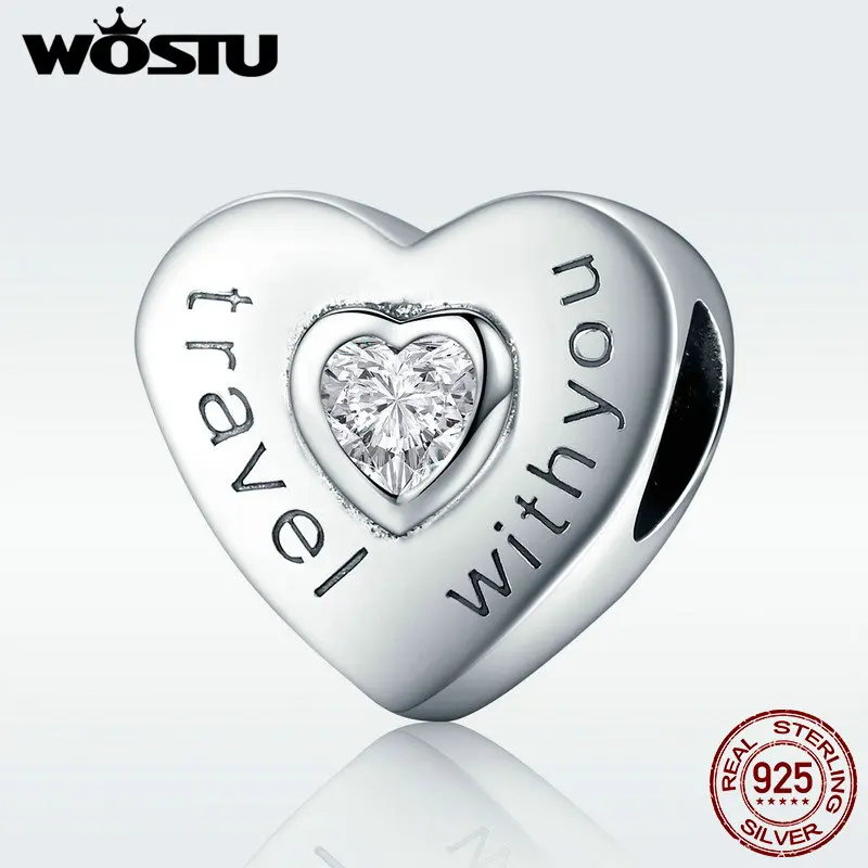 WOSTU New Collection 925 Sterling Silver Travel with You Heart Beads fit original WST Charm Bracelet Jewelry Gift DXC431