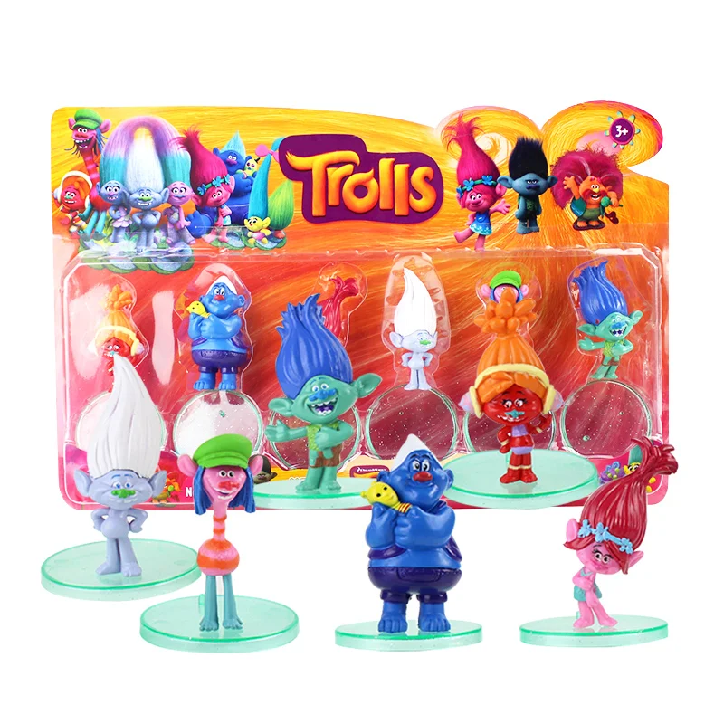 

6pcs/lot Lucky Trolls Action Figures Poppy Branch DJ Suki Biggie Guy Diamond Smidge Fuzzbert Model Toys
