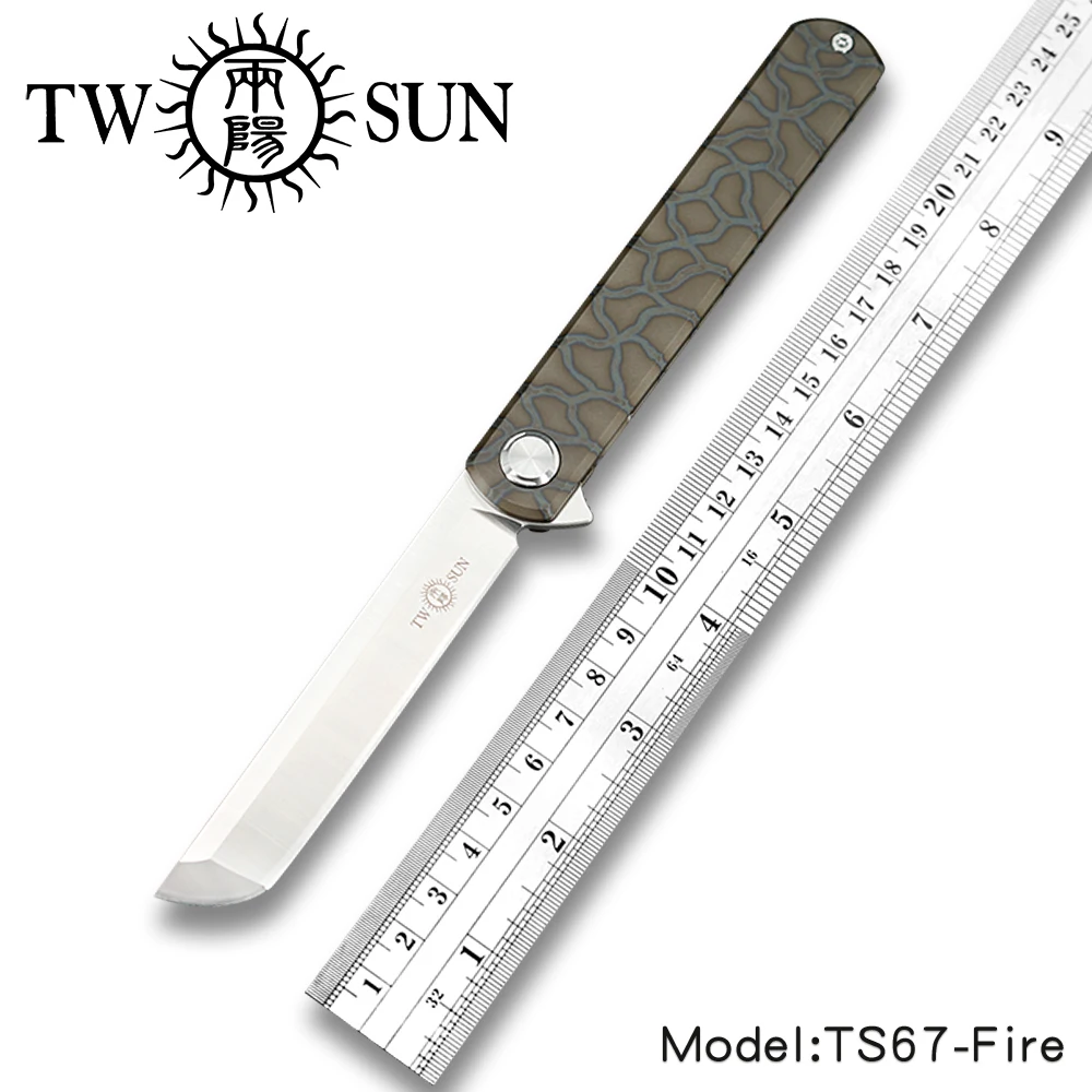 

TwoSun d2 blade folding Pocket Knife tactical knives hunting knife survival tool EDC Titanium alloy bearings Fast Open TS67-Fire