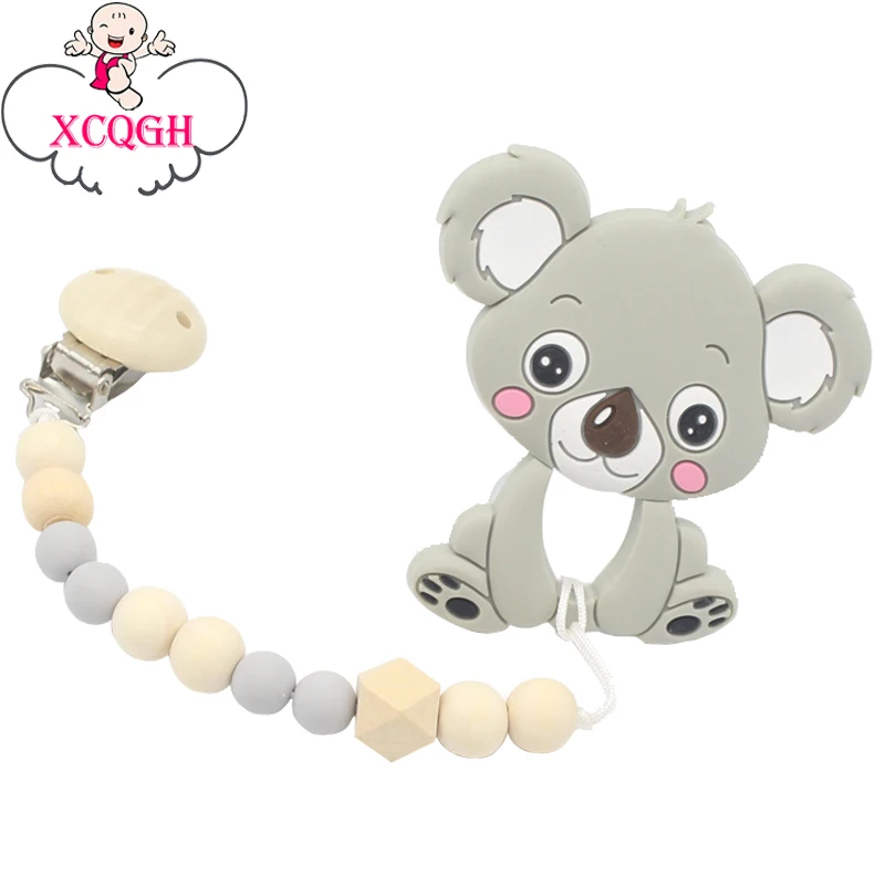 

XCQGH Silicone Koala Teething Pendant Wood Pacifier Clip Chain Koala Teether Teething Toys Baby Carrier Teething Accessory