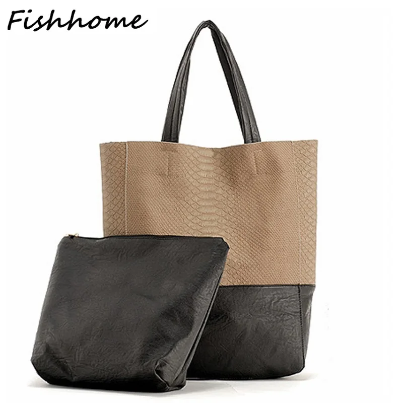 2017 Women Handbags Famous Brands Stitching Snake Big Tote Shoulder Bag Ladies Retro Crocodile Bucket Bag Bolsa Feminina DYC188