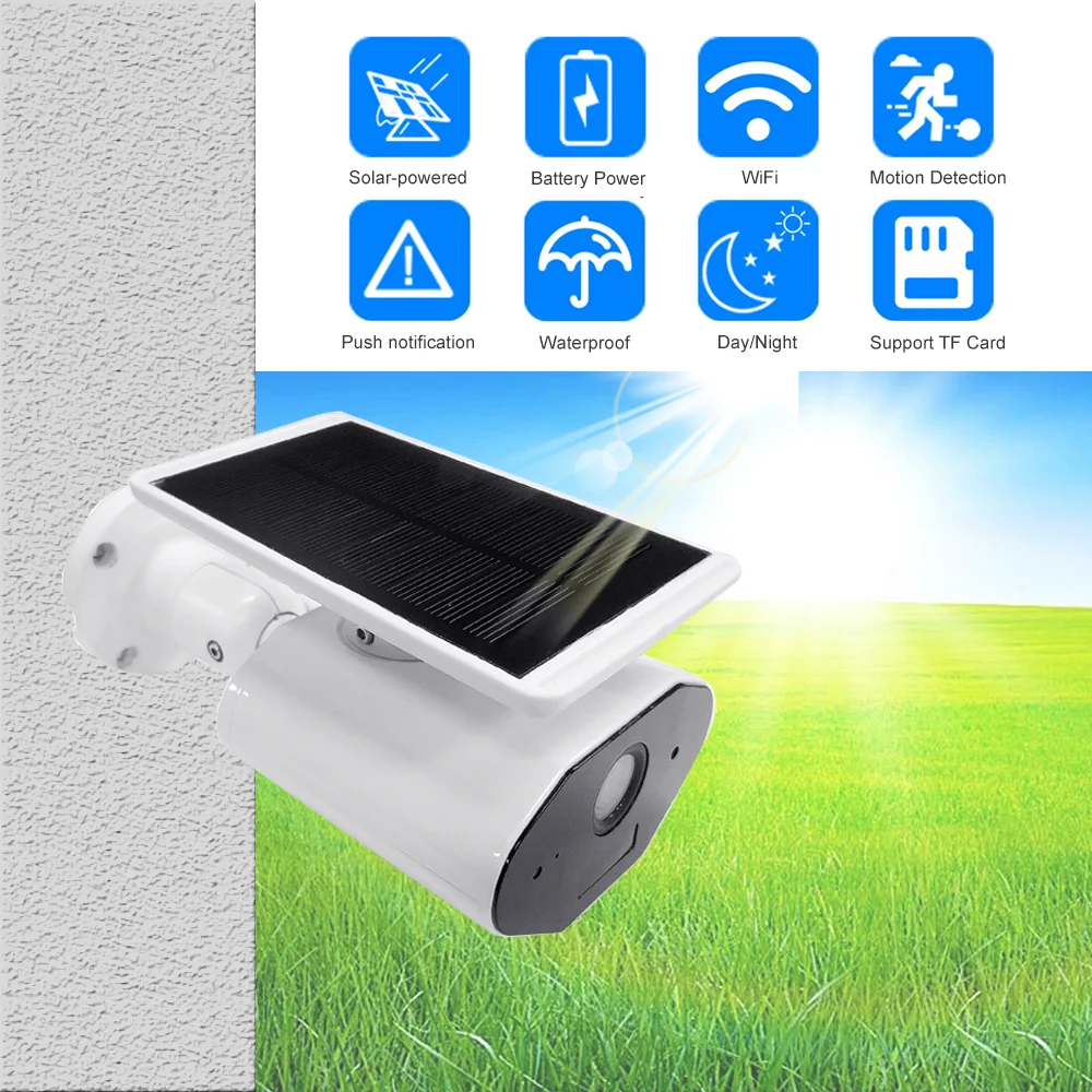 

Outdoor Security IP Camera WIFI Wireless 1080P HD Solar Battery Power Surveillance CCTV Bullet PIR Alarm Audio Record TF Card
