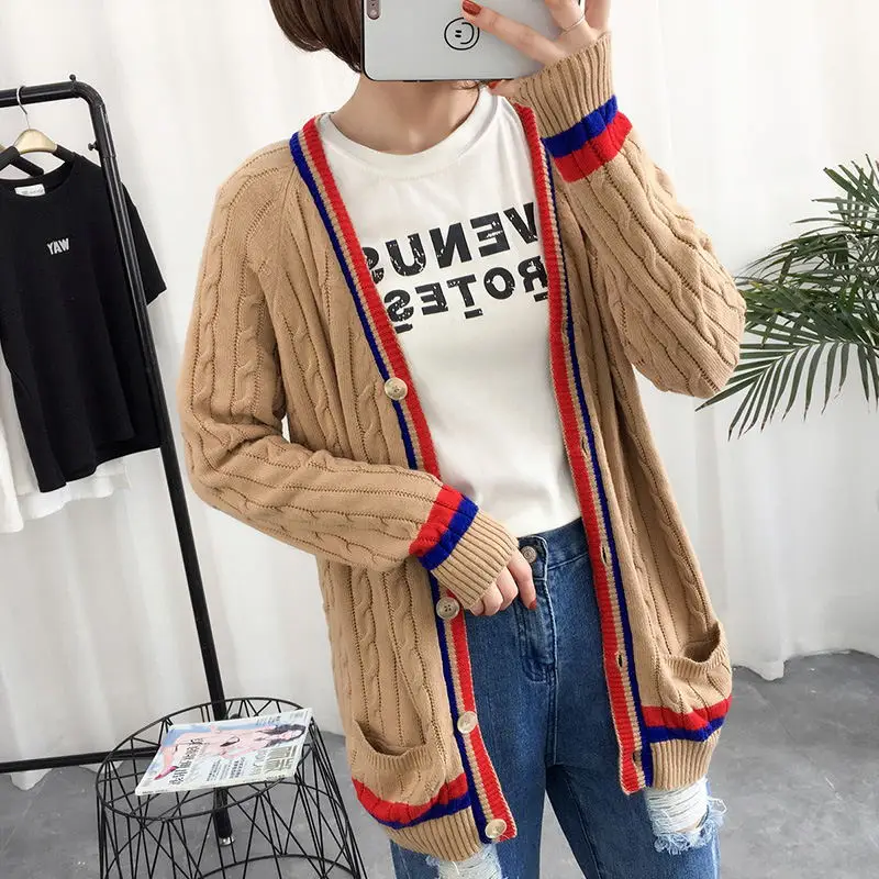 

2019 spring Cashmere Cardigan With Pockets Female Long Sleeve Knitted Cardigans Feminino Tops Plus Size Cashmere Cardigan