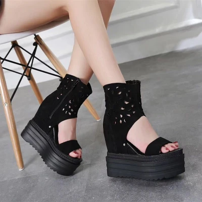Новые летние женские сандалии с круглым носком в европейском и американском стиле сетчатая обувь на очень высоком каблуке 13 см - Цвет: Черный