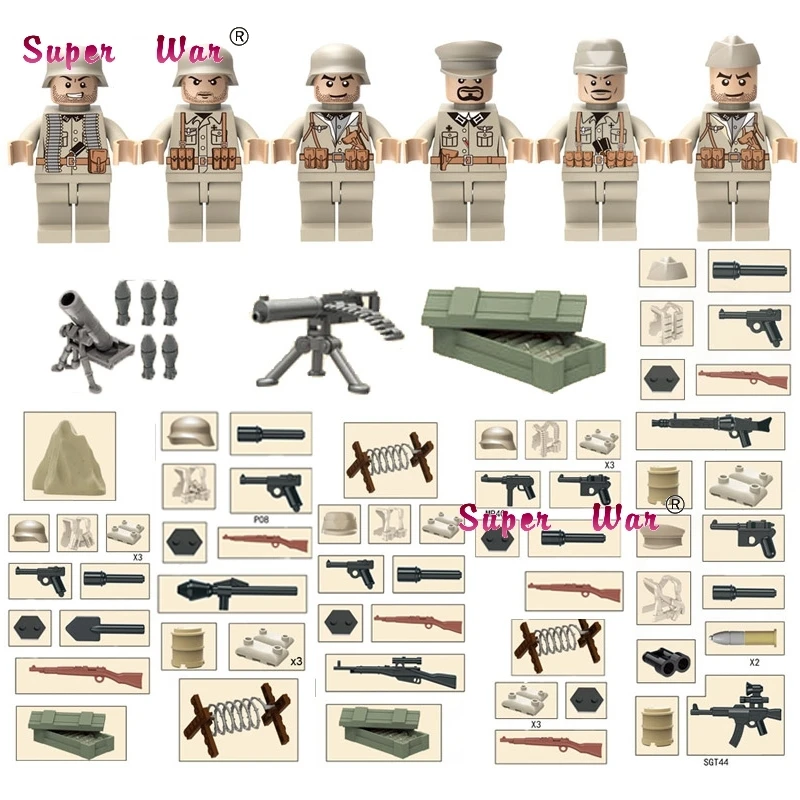 6pcs British Army World War Military Gun Weapon Soldier weapons building blocks model bricks Baby toys