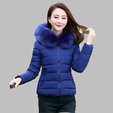 2016 Mulheres de Inverno Engrossar gola De Pele Removível Com Capuz jaqueta Breve parágrafo Grandes estaleiros Pequeno Algodão-acolchoado roupas G1593