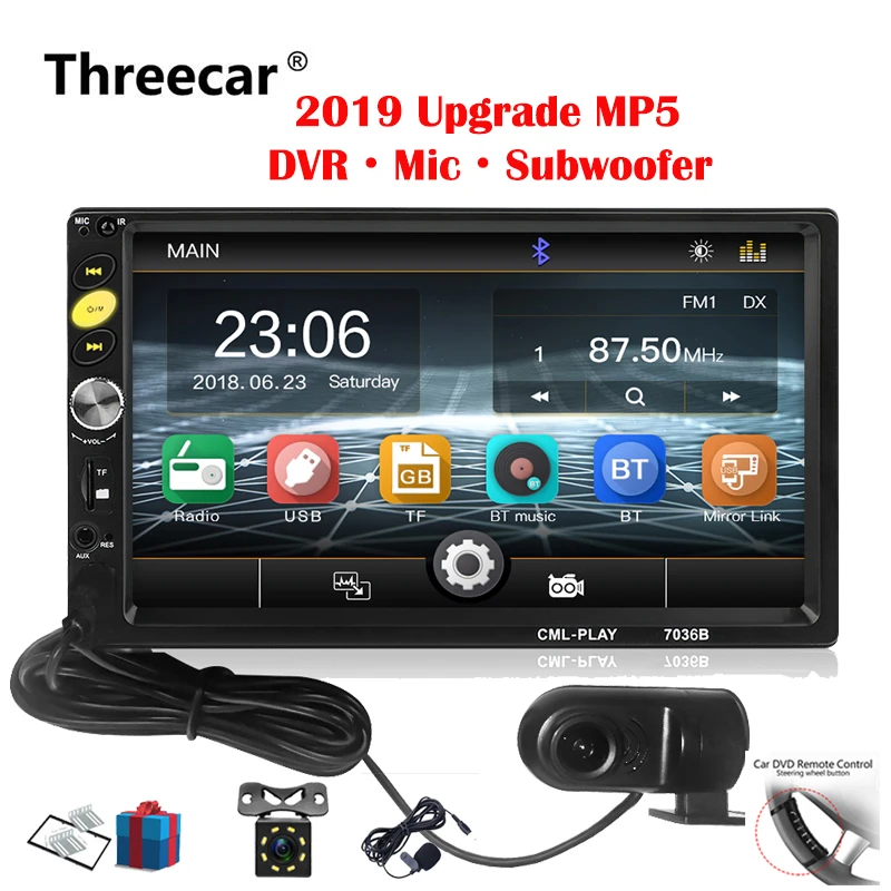 

2din Car Radio 7 inch Touch mirrorlink Android Player subwoofer MP5 Player Autoradio Bluetooth Rear View Camera tape recorder