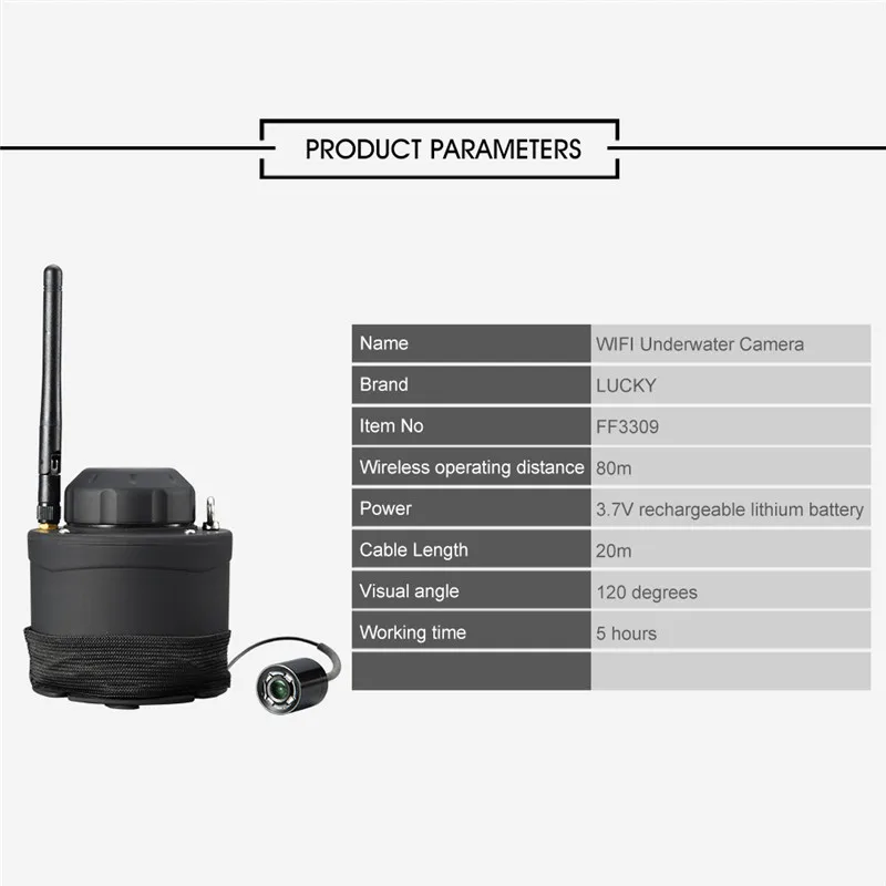 US $113.60 Russian menuLUCKY Portable fishing finder WIFI Underwater Camera FF3309 80m wireless operating range Winter Sea Fishing Tackle