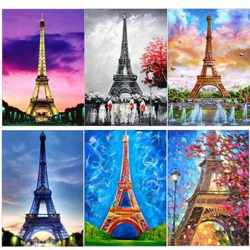 

New 5D DIY all diamond painting France Paris tower scenery cross stitch circular diamond diamond embroidery family decoration