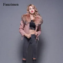 Осеннее теплое зимнее пальто из овчины для женщин, черная кожаная куртка из овечьей кожи, Двустороннее пальто, ветровка, уличная Женская куртка