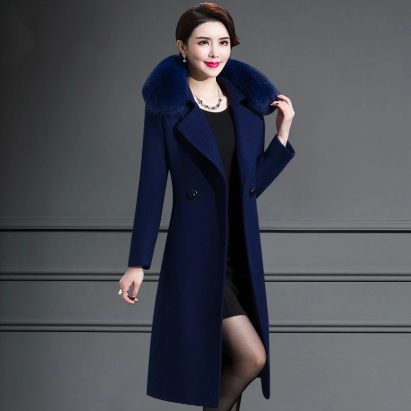 Special offer middle-aged self-cultivation women's winter coat long woolen coat solid color fur collar cashmere coat JQ01